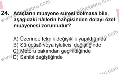 10 Ocak 2015 Tarihli Sürücü Adayları Sınavı N Kitapçığı 24. Soru
