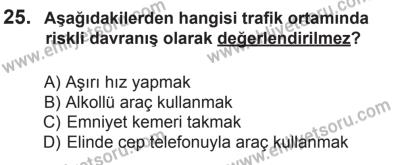 10 Ocak 2015 Tarihli Sürücü Adayları Sınavı N Kitapçığı 25. Soru