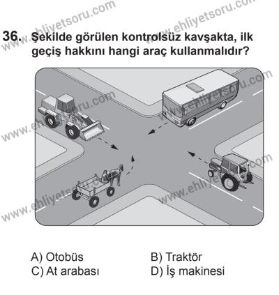 10 Ocak 2015 Tarihli Sürücü Adayları Sınavı N Kitapçığı 36. Soru