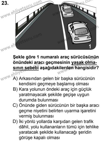 10 Şubat 2018 Tarihli Sürücü Adayları Sınavı K Kitapçığı 23. Soru