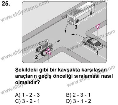 10 Şubat 2018 Tarihli Sürücü Adayları Sınavı K Kitapçığı 25. Soru