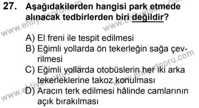 10 Şubat 2018 Tarihli Sürücü Adayları Sınavı K Kitapçığı 27. Soru