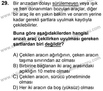 10 Şubat 2018 Tarihli Sürücü Adayları Sınavı K Kitapçığı 29. Soru