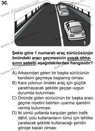 10 Şubat 2018 Tarihli Sürücü Adayları Sınavı L Kitapçığı 30. Soru