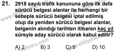 10 Şubat 2018 Tarihli Sürücü Adayları Sınavı M Kitapçığı 21. Soru