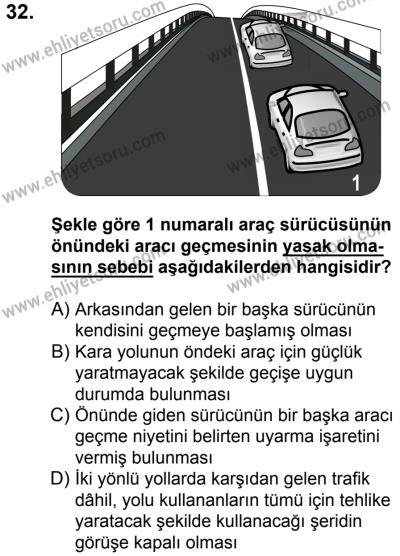 10 Şubat 2018 Tarihli Sürücü Adayları Sınavı M Kitapçığı 32. Soru