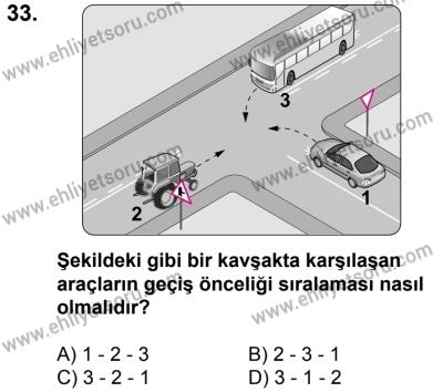 10 Şubat 2018 Tarihli Sürücü Adayları Sınavı M Kitapçığı 33. Soru