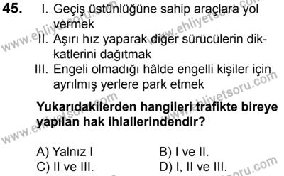 10 Şubat 2018 Tarihli Sürücü Adayları Sınavı M Kitapçığı 45. Soru