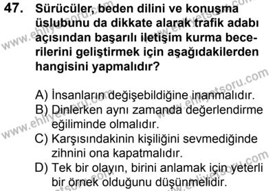 10 Şubat 2018 Tarihli Sürücü Adayları Sınavı M Kitapçığı 47. Soru