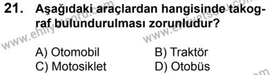 10 Şubat 2018 Tarihli Sürücü Adayları Sınavı N Kitapçığı 21. Soru