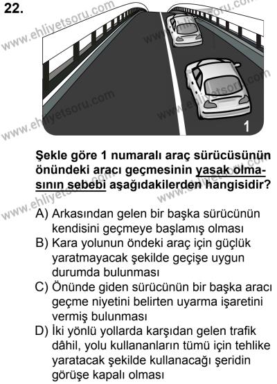 10 Şubat 2018 Tarihli Sürücü Adayları Sınavı N Kitapçığı 22. Soru