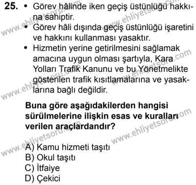 10 Şubat 2018 Tarihli Sürücü Adayları Sınavı N Kitapçığı 25. Soru