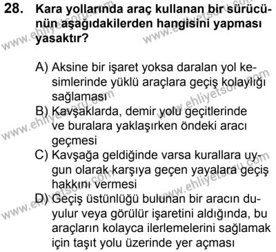 10 Şubat 2018 Tarihli Sürücü Adayları Sınavı N Kitapçığı 28. Soru