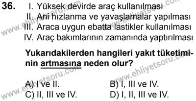 10 Şubat 2018 Tarihli Sürücü Adayları Sınavı N Kitapçığı 36. Soru