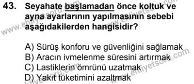 10 Şubat 2018 Tarihli Sürücü Adayları Sınavı N Kitapçığı 43. Soru