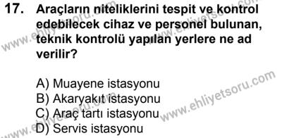 11 Şubat 2017 Tarihli Sürücü Adayları Sınavı K Kitapçığı 1. Oturum 17. Soru