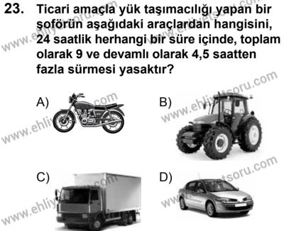 11 Şubat 2017 Tarihli Sürücü Adayları Sınavı K Kitapçığı 1. Oturum 23. Soru