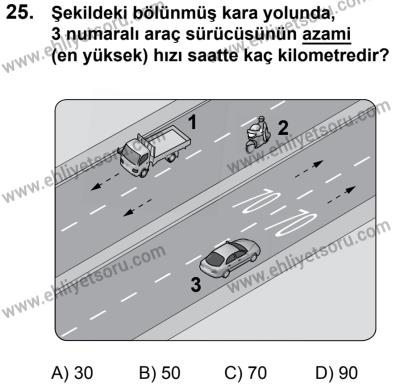 11 Şubat 2017 Tarihli Sürücü Adayları Sınavı K Kitapçığı 1. Oturum 25. Soru