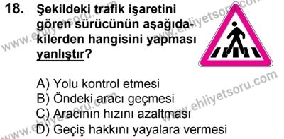 11 Şubat 2017 Tarihli Sürücü Adayları Sınavı K Kitapçığı 2. Oturum 18. Soru