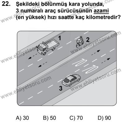 11 Şubat 2017 Tarihli Sürücü Adayları Sınavı K Kitapçığı 2. Oturum 22. Soru