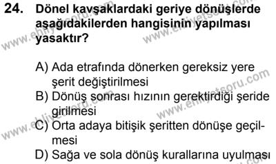 11 Şubat 2017 Tarihli Sürücü Adayları Sınavı K Kitapçığı 2. Oturum 24. Soru