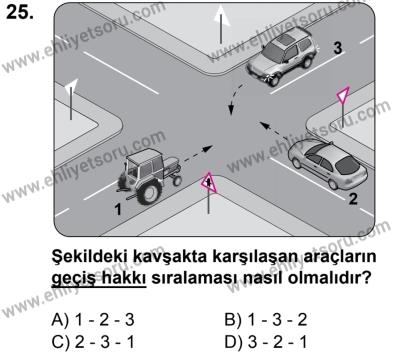 11 Şubat 2017 Tarihli Sürücü Adayları Sınavı K Kitapçığı 2. Oturum 25. Soru