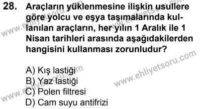 11 Şubat 2017 Tarihli Sürücü Adayları Sınavı K Kitapçığı 2. Oturum 28. Soru