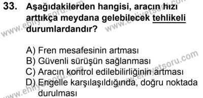 11 Şubat 2017 Tarihli Sürücü Adayları Sınavı K Kitapçığı 2. Oturum 33. Soru