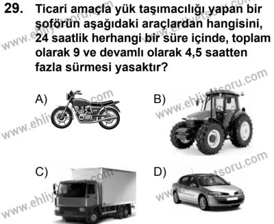 11 Şubat 2017 Tarihli Sürücü Adayları Sınavı L Kitapçığı 1. Oturum 29. Soru