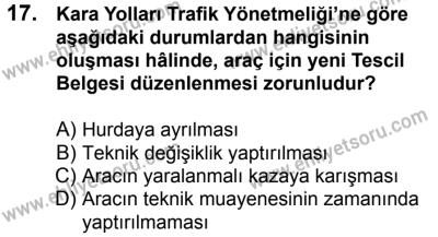 11 Şubat 2017 Tarihli Sürücü Adayları Sınavı L Kitapçığı 2. Oturum 17. Soru