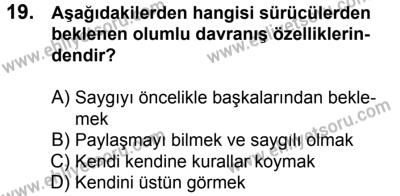 11 Şubat 2017 Tarihli Sürücü Adayları Sınavı M Kitapçığı 1. Oturum 19. Soru