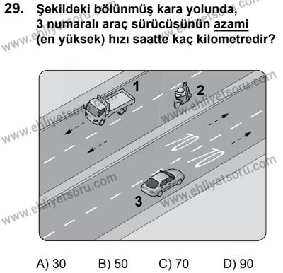 11 Şubat 2017 Tarihli Sürücü Adayları Sınavı M Kitapçığı 1. Oturum 29. Soru
