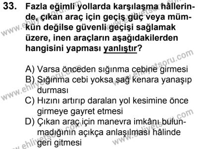 11 Şubat 2017 Tarihli Sürücü Adayları Sınavı M Kitapçığı 1. Oturum 33. Soru