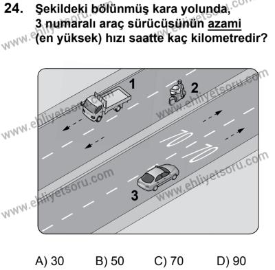 11 Şubat 2017 Tarihli Sürücü Adayları Sınavı M Kitapçığı 2. Oturum 24. Soru