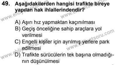 11 Şubat 2017 Tarihli Sürücü Adayları Sınavı M Kitapçığı 2. Oturum 49. Soru