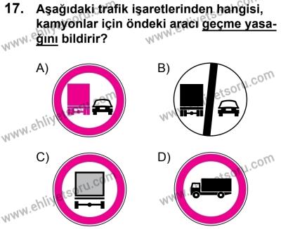 11 Şubat 2017 Tarihli Sürücü Adayları Sınavı N Kitapçığı 1. Oturum 17. Soru