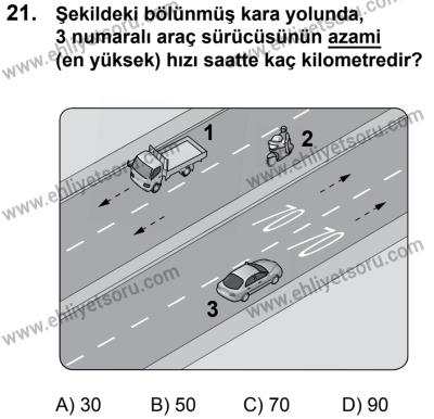 11 Şubat 2017 Tarihli Sürücü Adayları Sınavı N Kitapçığı 1. Oturum 21. Soru