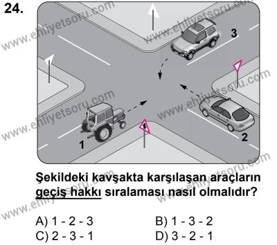11 Şubat 2017 Tarihli Sürücü Adayları Sınavı N Kitapçığı 1. Oturum 24. Soru