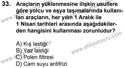 11 Şubat 2017 Tarihli Sürücü Adayları Sınavı N Kitapçığı 1. Oturum 33. Soru