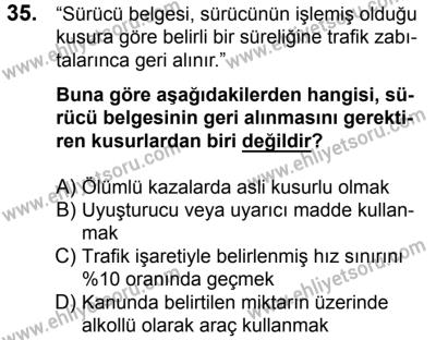 11 Şubat 2017 Tarihli Sürücü Adayları Sınavı N Kitapçığı 1. Oturum 35. Soru