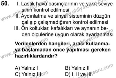 11 Şubat 2017 Tarihli Sürücü Adayları Sınavı N Kitapçığı 1. Oturum 50. Soru