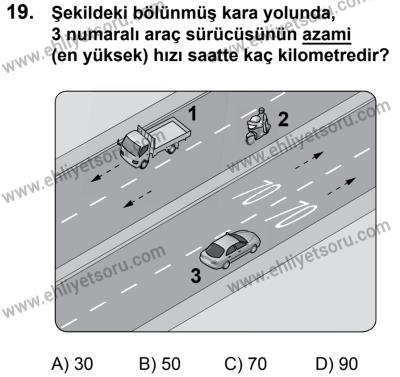 11 Şubat 2017 Tarihli Sürücü Adayları Sınavı N Kitapçığı 2. Oturum 19. Soru