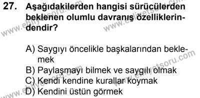 11 Şubat 2017 Tarihli Sürücü Adayları Sınavı N Kitapçığı 2. Oturum 27. Soru