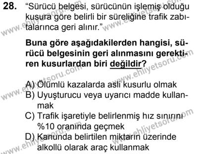 11 Şubat 2017 Tarihli Sürücü Adayları Sınavı N Kitapçığı 2. Oturum 28. Soru