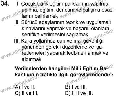11 Şubat 2017 Tarihli Sürücü Adayları Sınavı N Kitapçığı 2. Oturum 34. Soru