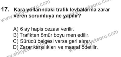 12 Aralık 2015 Tarihli Sürücü Adayları Sınavı K Kitapçığı 17. Soru