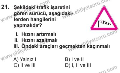 12 Aralık 2015 Tarihli Sürücü Adayları Sınavı K Kitapçığı 21. Soru