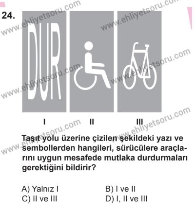 12 Aralık 2015 Tarihli Sürücü Adayları Sınavı K Kitapçığı 24. Soru