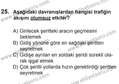 12 Aralık 2015 Tarihli Sürücü Adayları Sınavı K Kitapçığı 25. Soru