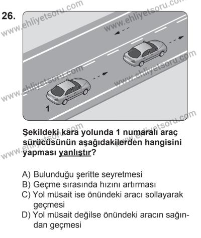 12 Aralık 2015 Tarihli Sürücü Adayları Sınavı K Kitapçığı 26. Soru